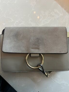 CHLOÉ TAUPE LEATHER/SUEDE 'FAYE' CROSSBODY BAG